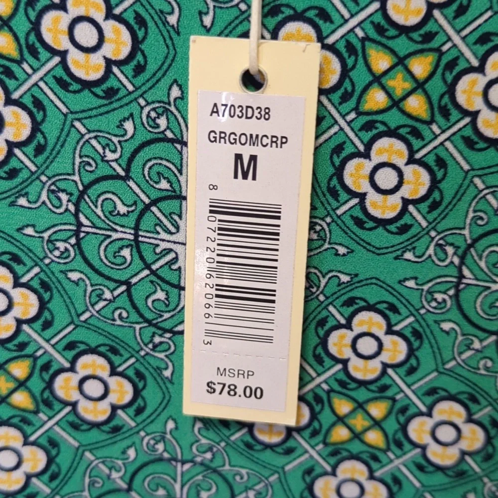 Max Studio Green & Yellow Button Up Tie & Waist Blouse Size Medium